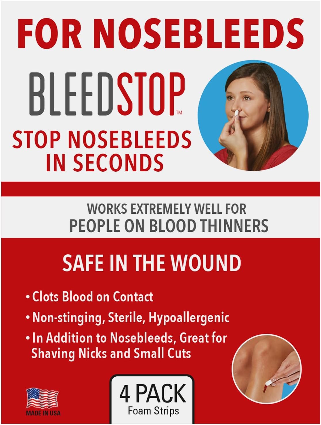 BleedStop™ First Aid Powder Strip for Blood Clotting, Trauma Kit, Blood Thinner Patients, Camping Safety, and Survival Equipment for Moderate to Severe Bleeding Wounds or Nosebleeds - 18g (Pack of 4)