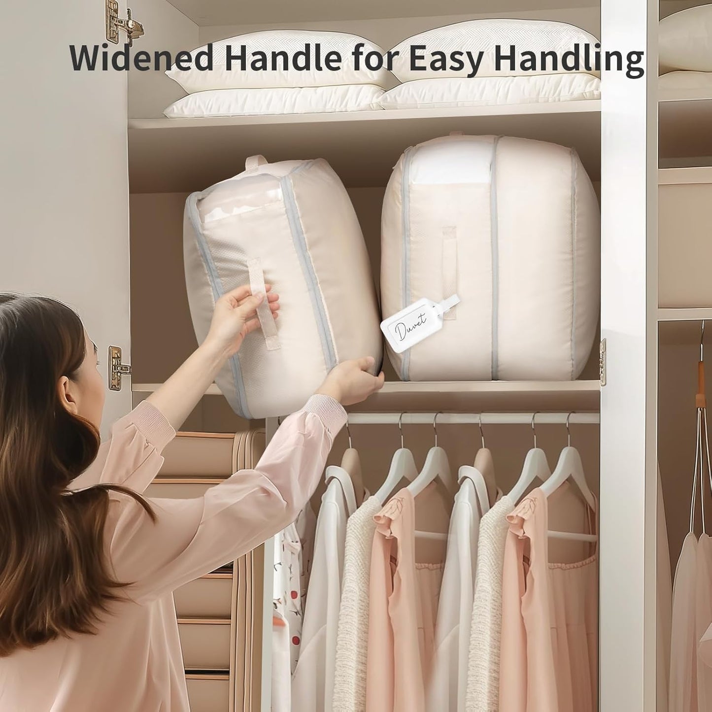 Comforter Storage Bag 66 L - 4 Pack Blanket Storage Organizer Compression Bags, Large Capacity Ultra Space Saving Self Organize for Bedding, Pillow, Duvet, Sheet Storage with Zipper Window