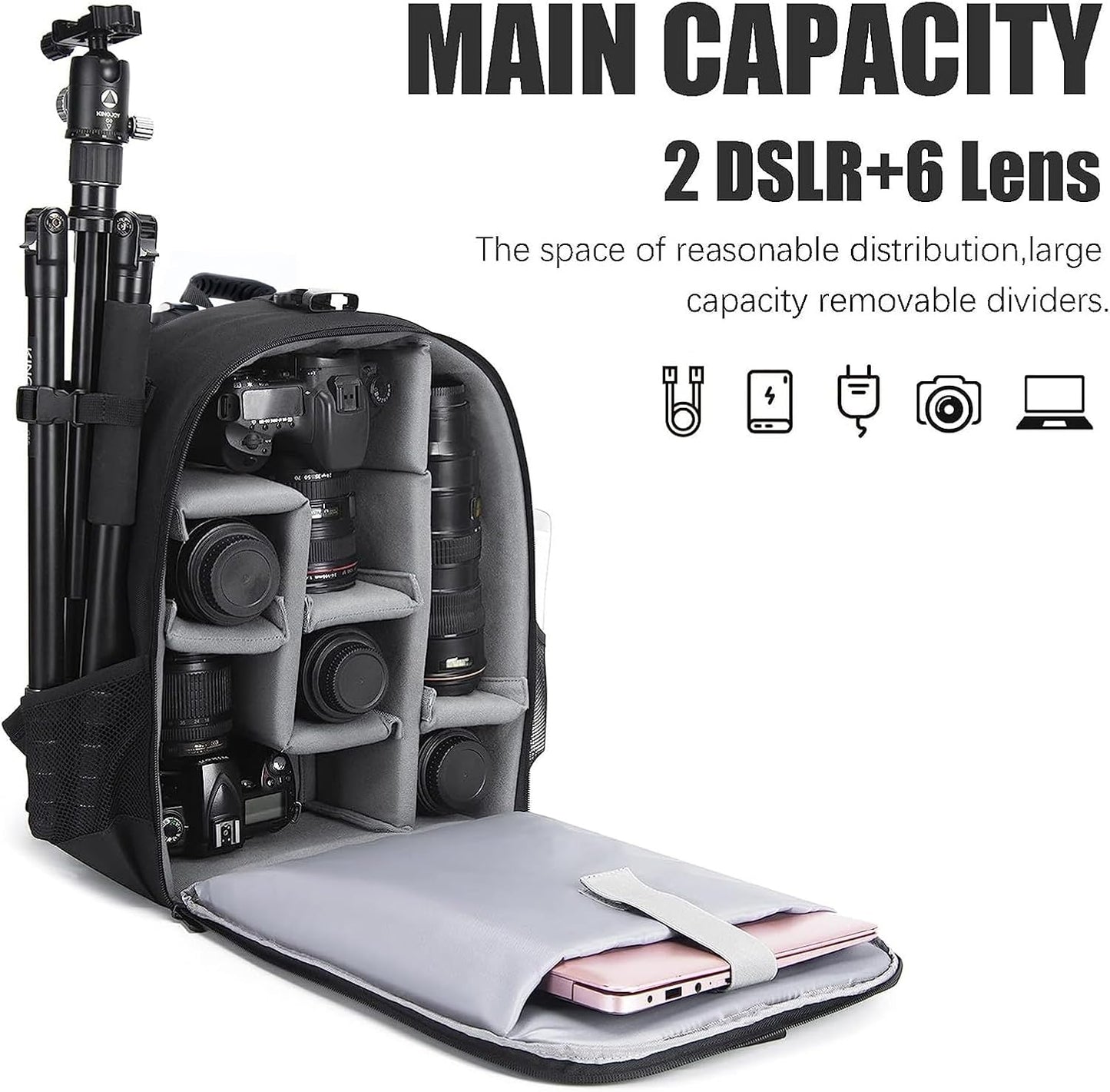 CADeN Camera Backpack Bag Professional for DSLR/SLR Mirrorless Camera Waterproof, Camera Case Compatible for Sony Canon Nikon Camera and Lens Tripod Accessories (Large, 5.0 Black)