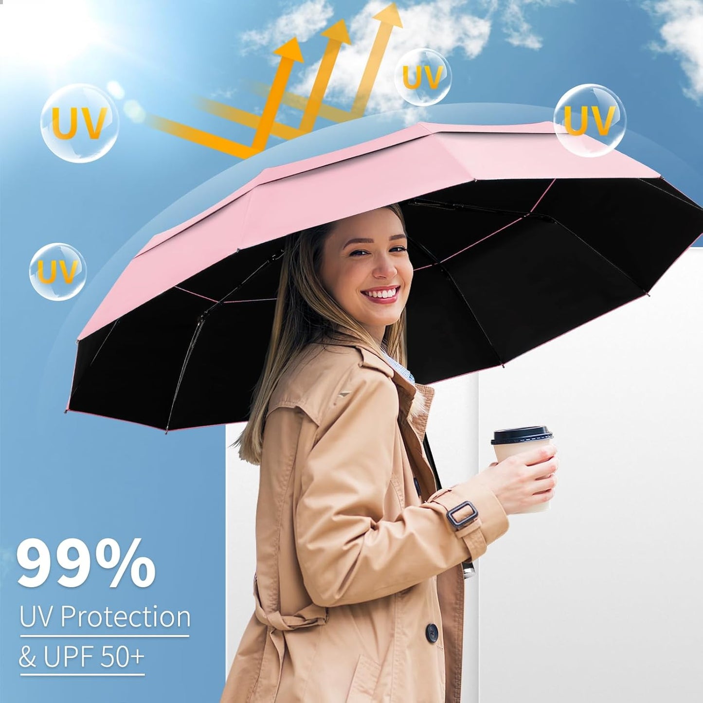 Seniny Windproof Travel Umbrella, Double Vented Canopy Large Umbrellas for Rain, Automatic Compact Umbrella for Car Backpack, Portable Pocket UV Umbrellas for Sun Protection Walking, Lightweight