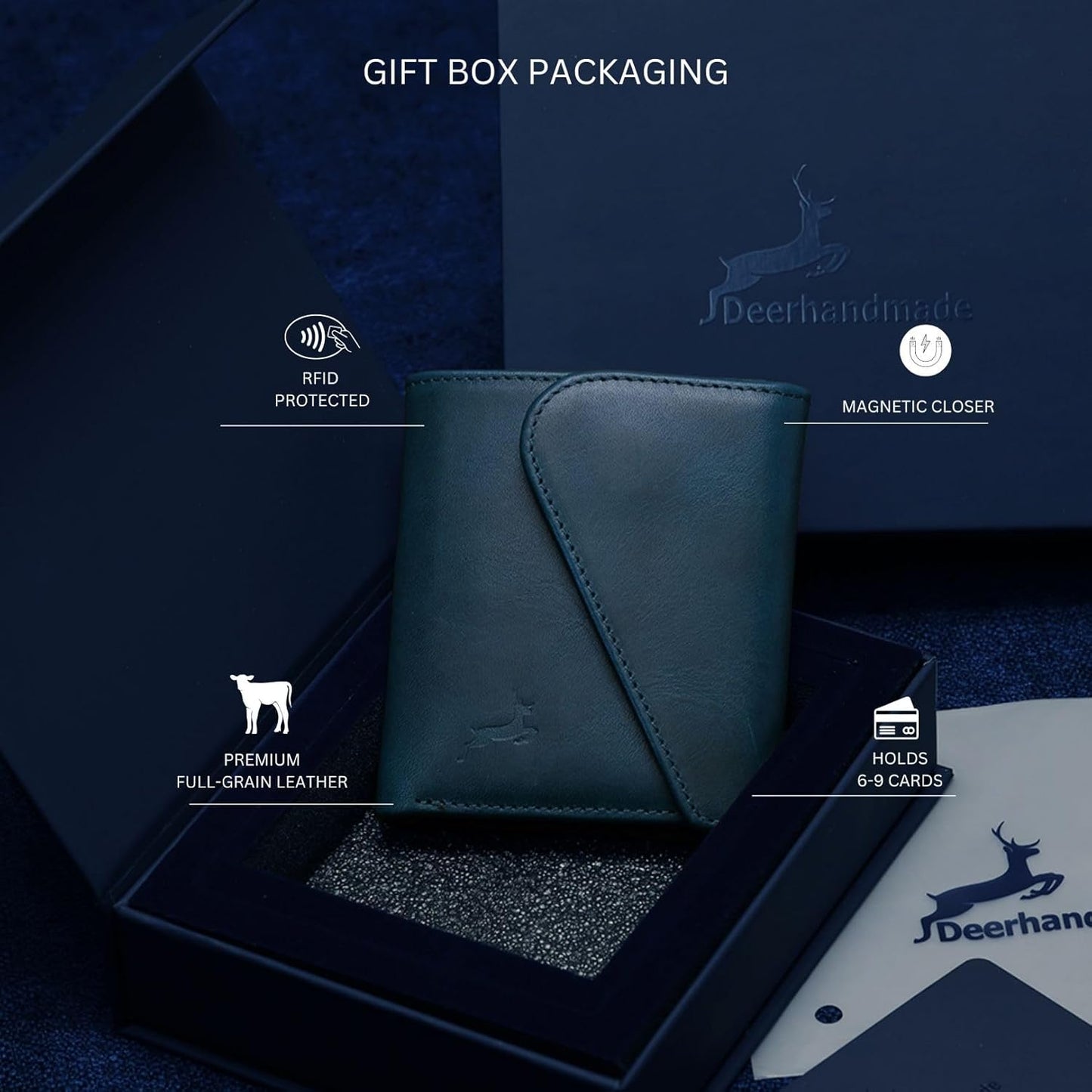 Leather RFID Wallet for Men, Slim Leather Mens Wallet, Handcraft Men's Wallets, Card Cases & Money Organizers, Magnetic Closure Sleek RFID Blocking Thin Mens Wallets with 9-12 Card Slots & Gift Box