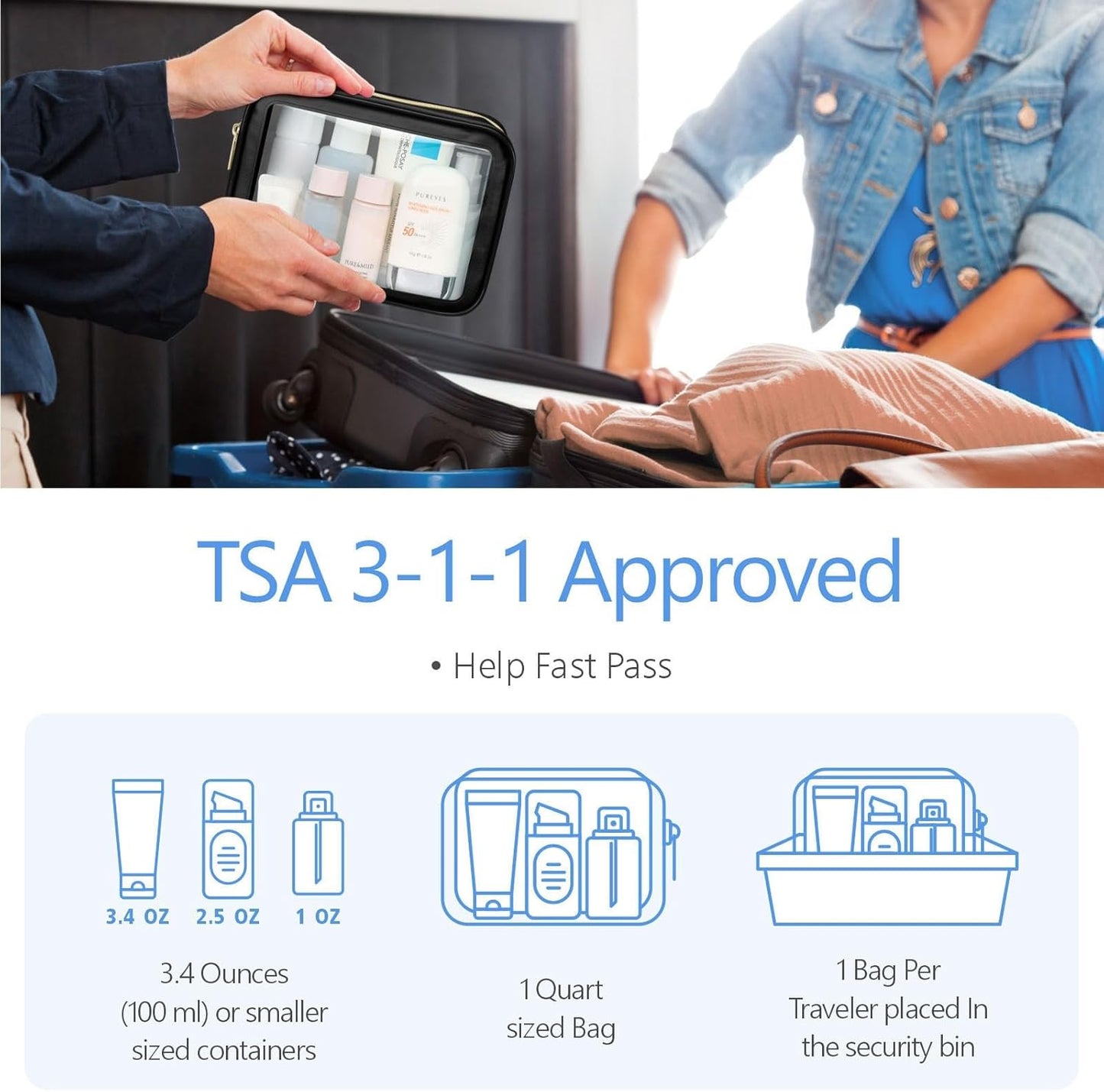 PACKISM TSA Approved Toiletry Bag - Upgrade Color-Edged Clear Makeup Bags, Clear Toiletry Bags For Traveling Fits Various Storage Needs