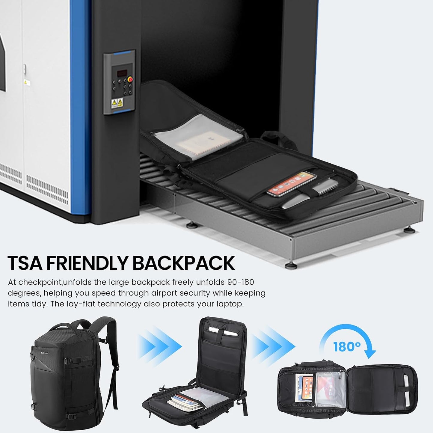 Large Travel Backpack for Men 40L, Carry On Backpack TSA 17.3 Inch Laptop Mochila Flight Approved, Large Business Daypack Waterproof,Carry on bag Weekender College for Men Women, Black