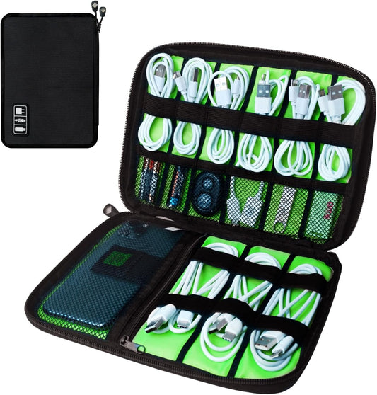Electronics Travel Organizer,Portable Waterproof Electronic Travel Storage Bag for Small Charging Cord Storage,Charger,SD Card etc,for Travel,Business -Black Green