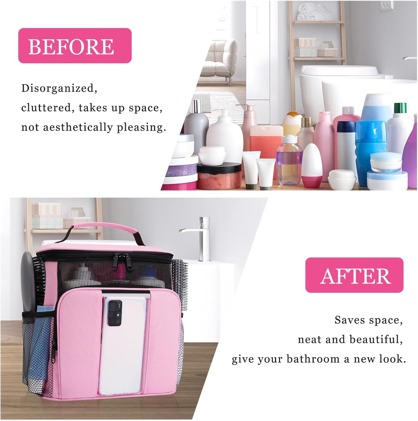 Mesh Shower Caddy,Portable HangingTravel Toiletry Bag Dorm Room Essentials for College Students Girls,Large Makeup Organizer for Full-Sized Toiletries,Travel Essentials for Women Girls Camping Beach