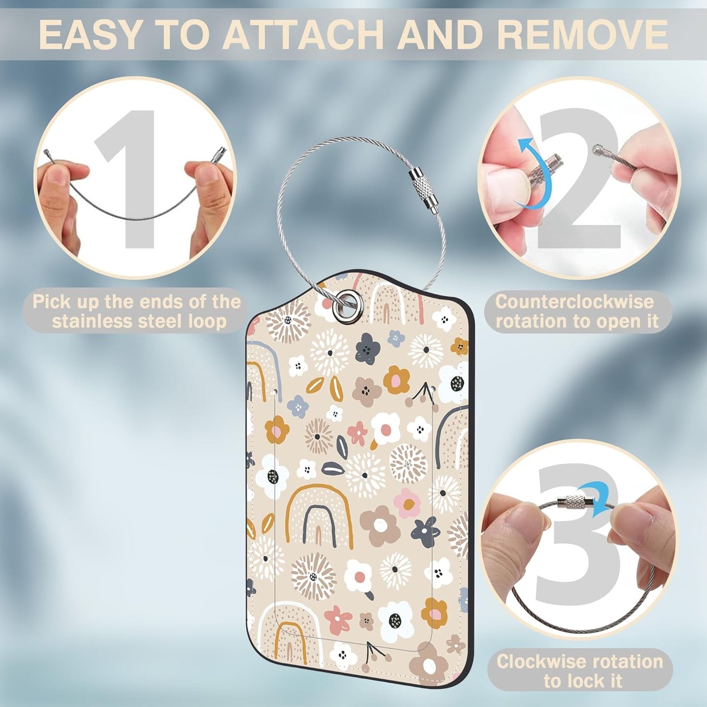 2 Pack Luggage Tags for Suitcases Boho Rainbow Flower Leather Luggage Tags Privacy Cover ID Label with Stainless Steel Loop and Address Card for Women Men Travel Bag Backpack