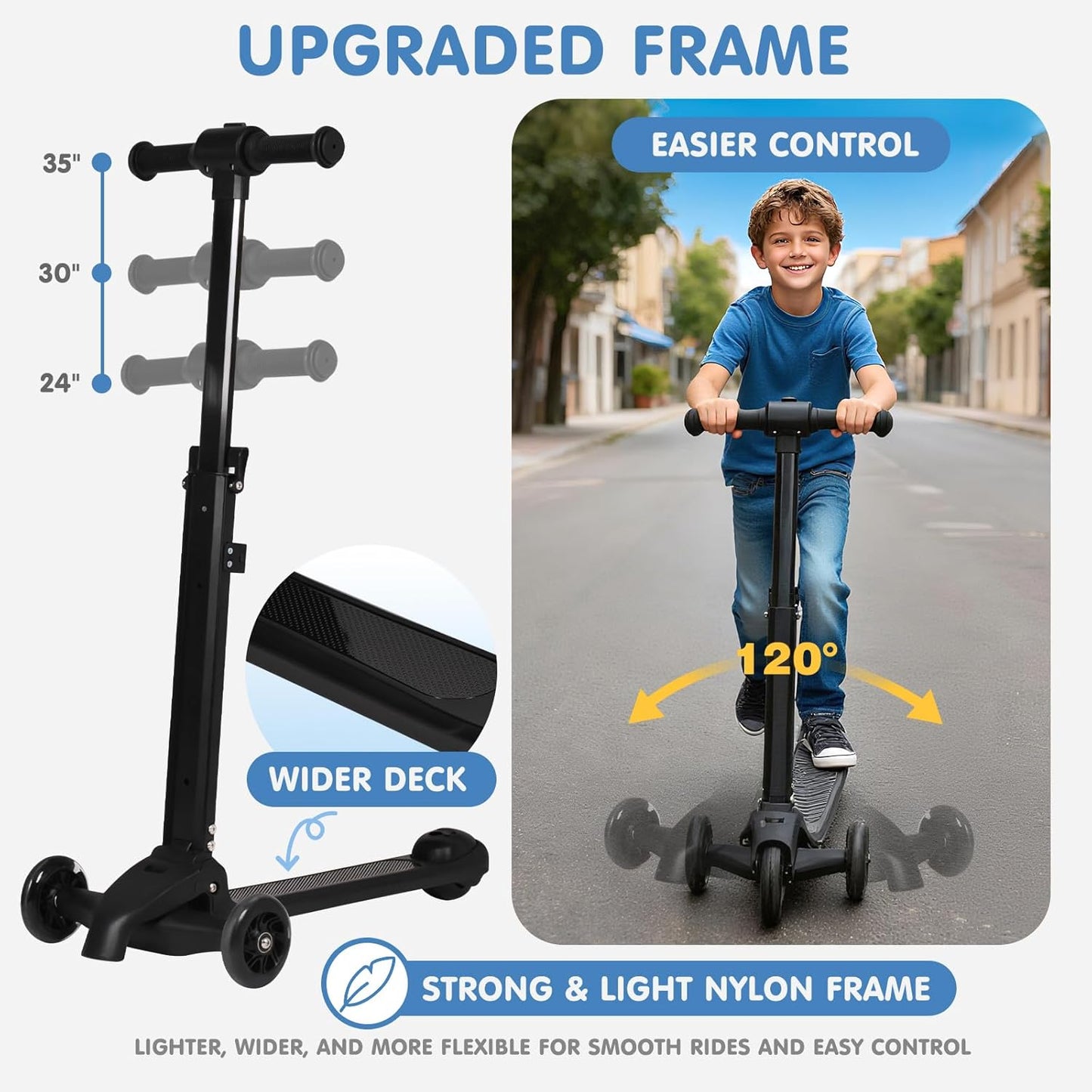 4-in-1 Detachable Scooter Luggage for Kids & Teens – Hardside Ride-On Suitcase with Led Light Up Wheels, Dinosaur Design, Lightweight Foldable, Perfect Travel Gift for Boys(Navy Blue 22-inch)