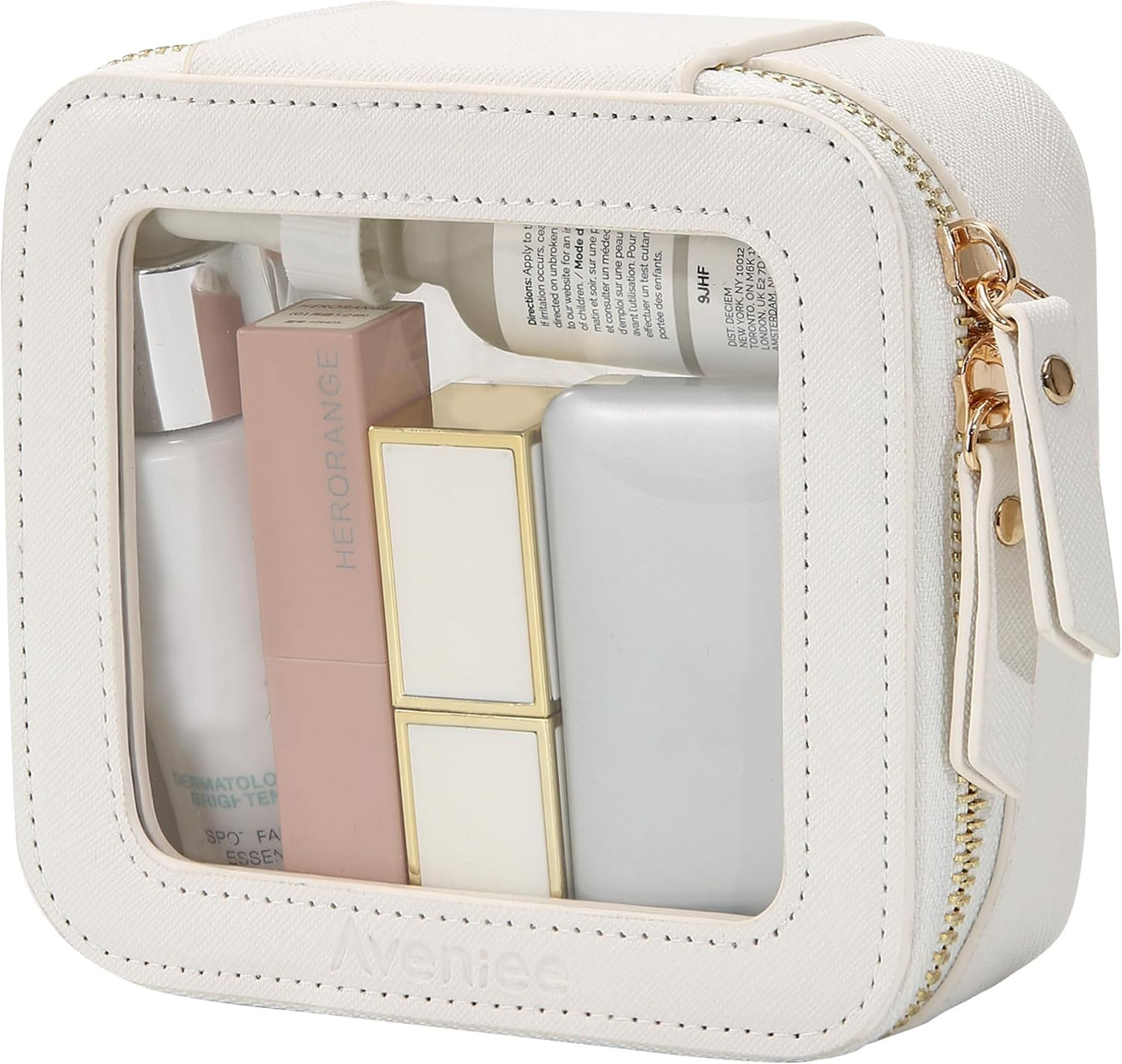 Aveniee Clear Makeup Bag Small, Mini Travel Toiletry Bag Cosmetic Bags Organizer, TSA Approved Clear Makeup Case Pouch with Zipper, Car Essentials for Women Men,White