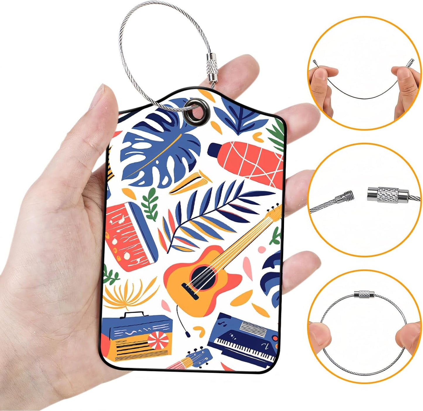 Luggage Tags for Suitcases, 2-Pack PU Leather for Cruise & Travel, Baggage ID Tags with Privacy Cover & Address Card, Durable Metal Ring, Kids Adults Travel Accessories, Tropical Rhythms