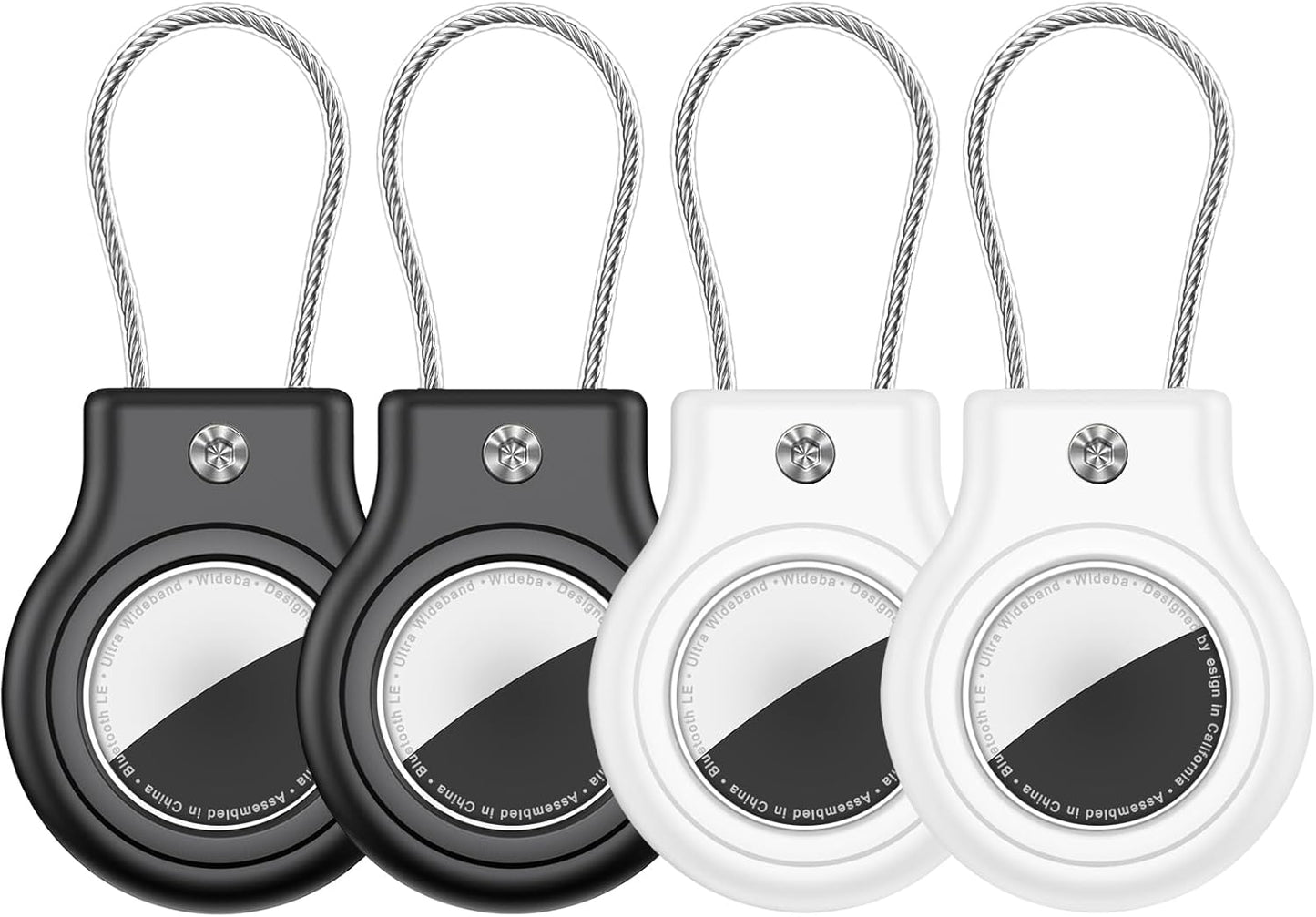 Waterproof Airtag Holder,4 Pack Airtag Case with Secure Lock,Airtags Keychain for Air tag,Anti-Lost Protective Case Air tags Accessories for GPS Tracker Luggage,Key,Pet-Black/Black/White/White