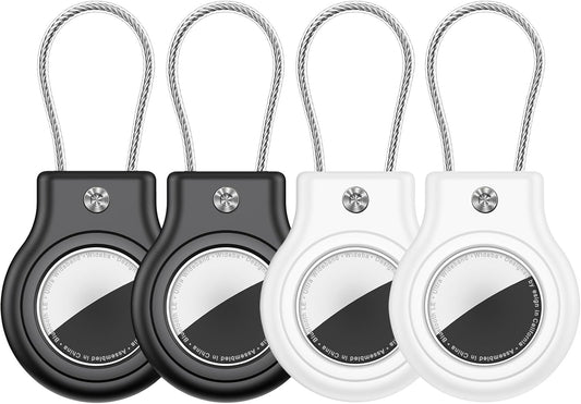Waterproof Airtag Holder,4 Pack Airtag Case with Secure Lock,Airtags Keychain for Air tag,Anti-Lost Protective Case Air tags Accessories for GPS Tracker Luggage,Key,Pet-Black/Black/White/White