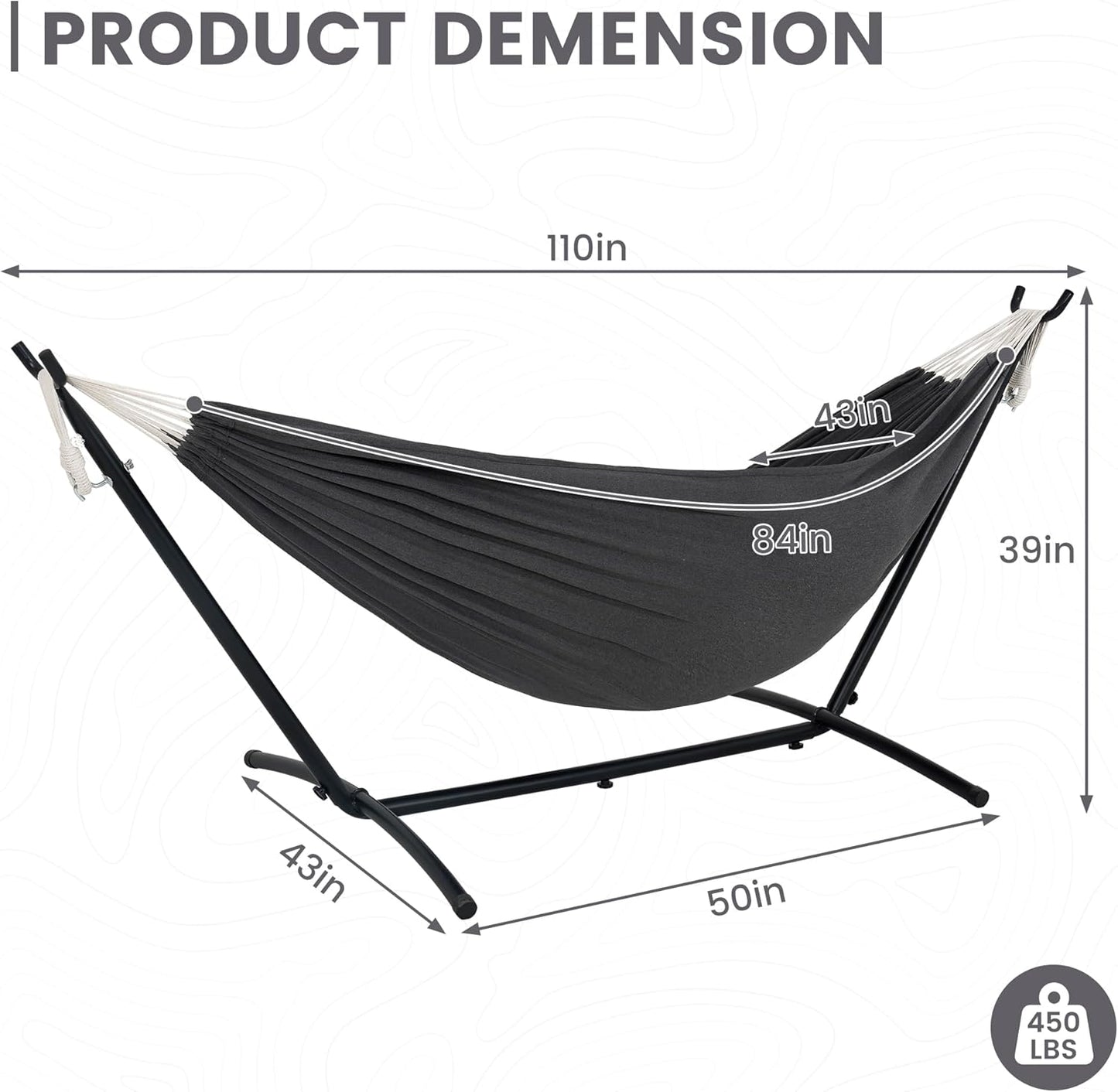 Lazy Daze Hammocks Double Hammock with 9ft Space-Saving Steel Stand Includes Portable Carrying Case, 450 Pounds Capacity (Dark Grey)