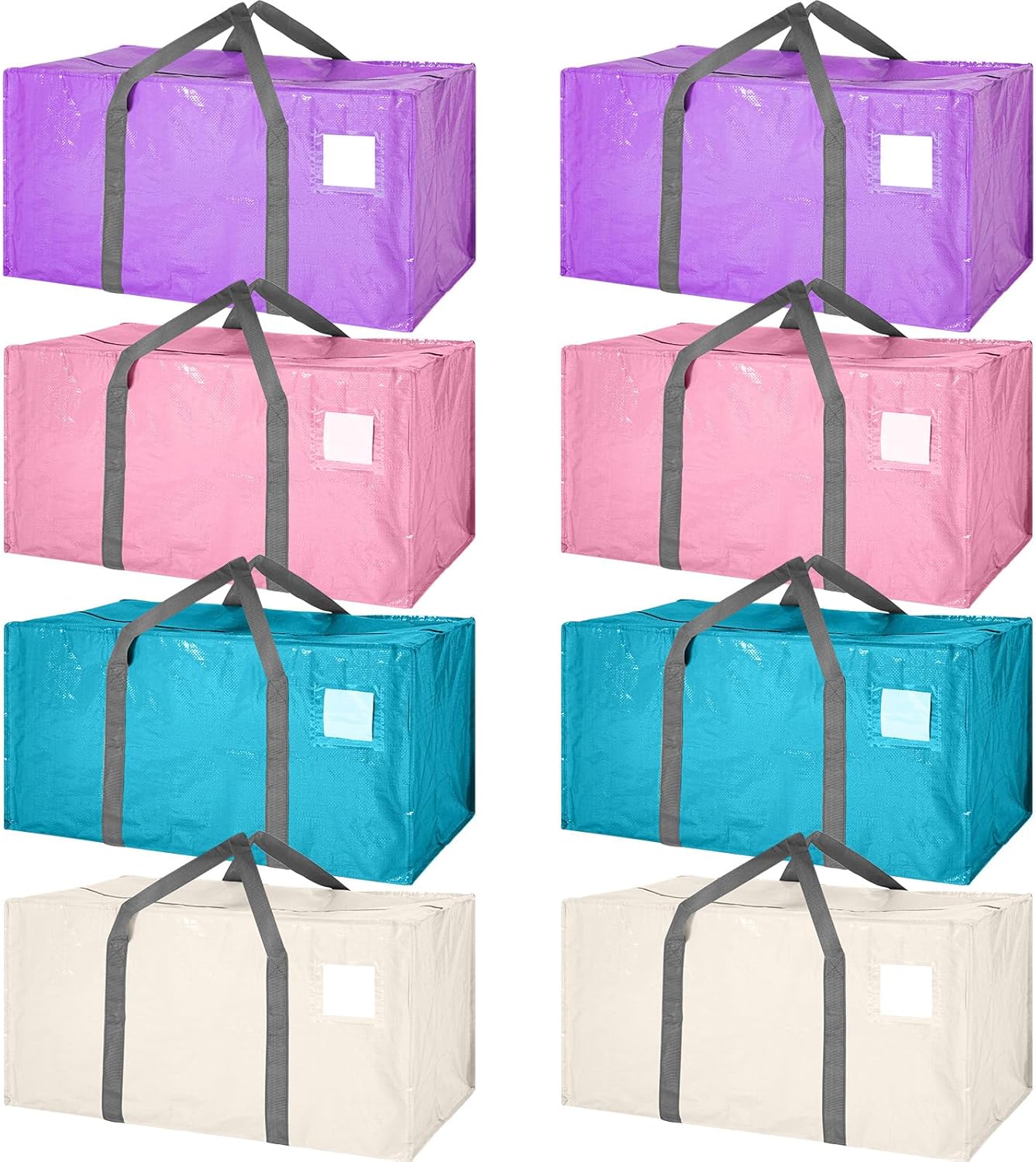 8 Pack Extra Large Moving Bags Heavy Duty Packing Bags with Extra Long Handles and Zippers Storage Totes for College Students Room Dorm Essentials Packing Supplies (Mixed Colors)