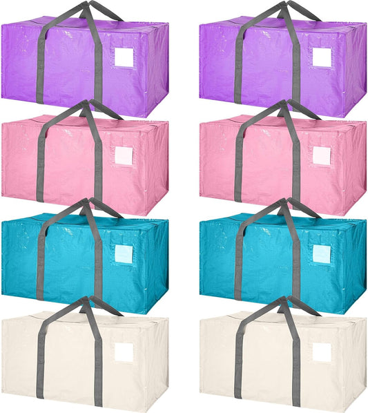 8 Pack Extra Large Moving Bags Heavy Duty Packing Bags with Extra Long Handles and Zippers Storage Totes for College Students Room Dorm Essentials Packing Supplies (Mixed Colors)