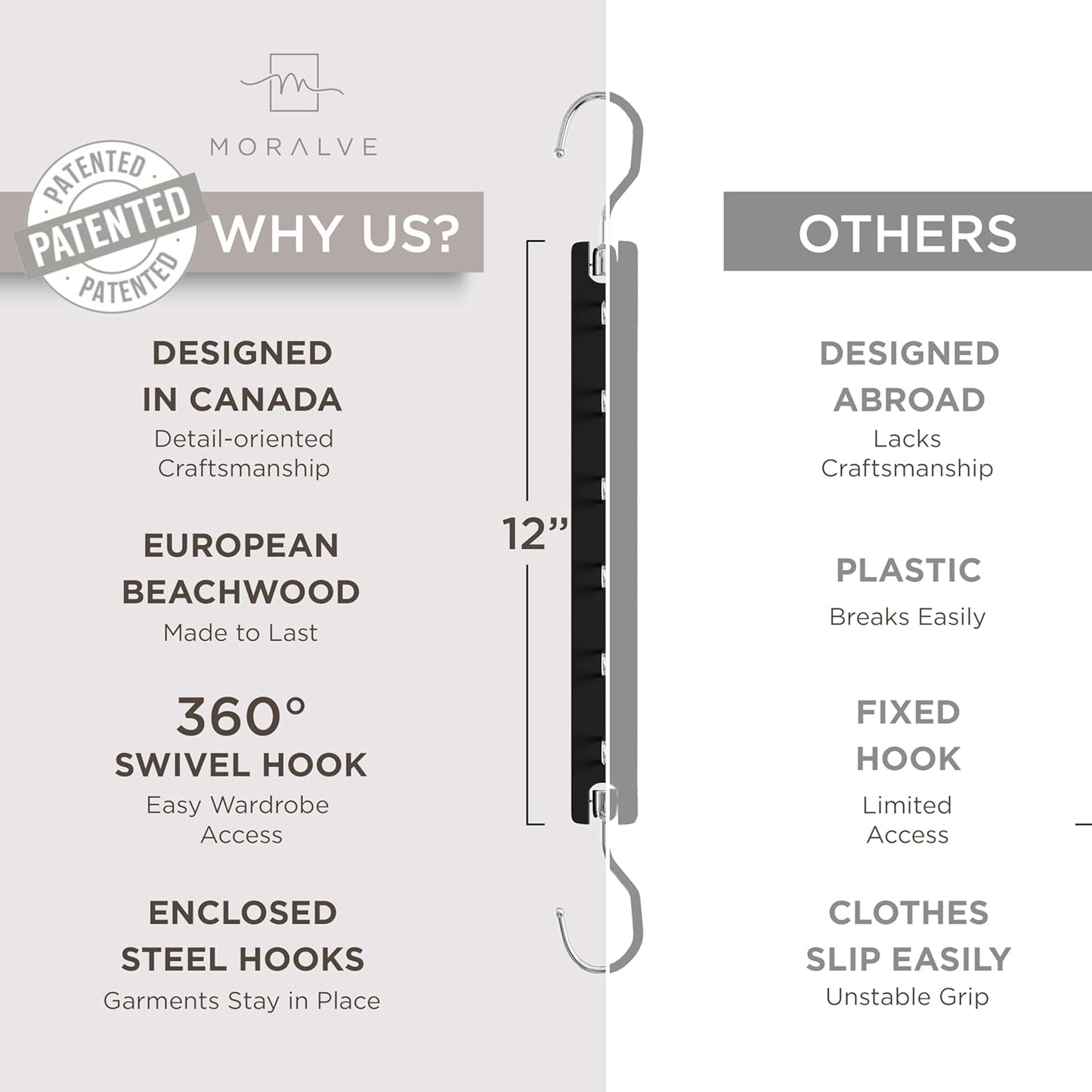 MORALVE Space Saving Hangers for Closet – 4 Pack European Beechwood 6-Tier Shirt Organizer with 360° Swivel Hook – Collapsible Clothes Hanger for Closet Organization (Hangers Not Included)