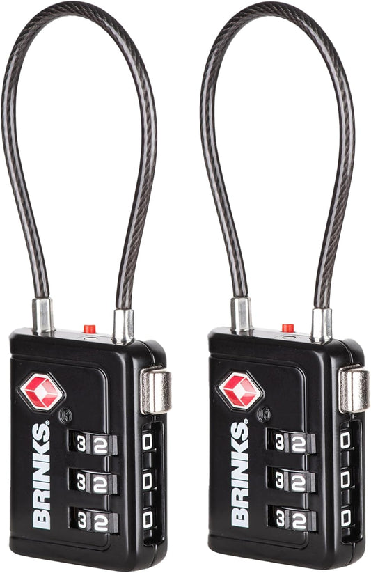 Brinks TSA Accepted Indicator Luggage Lock, Black - Ressetable Combination, 2.5 inch Long Shackle, New More Secure TSA008 Key, 2 Pack