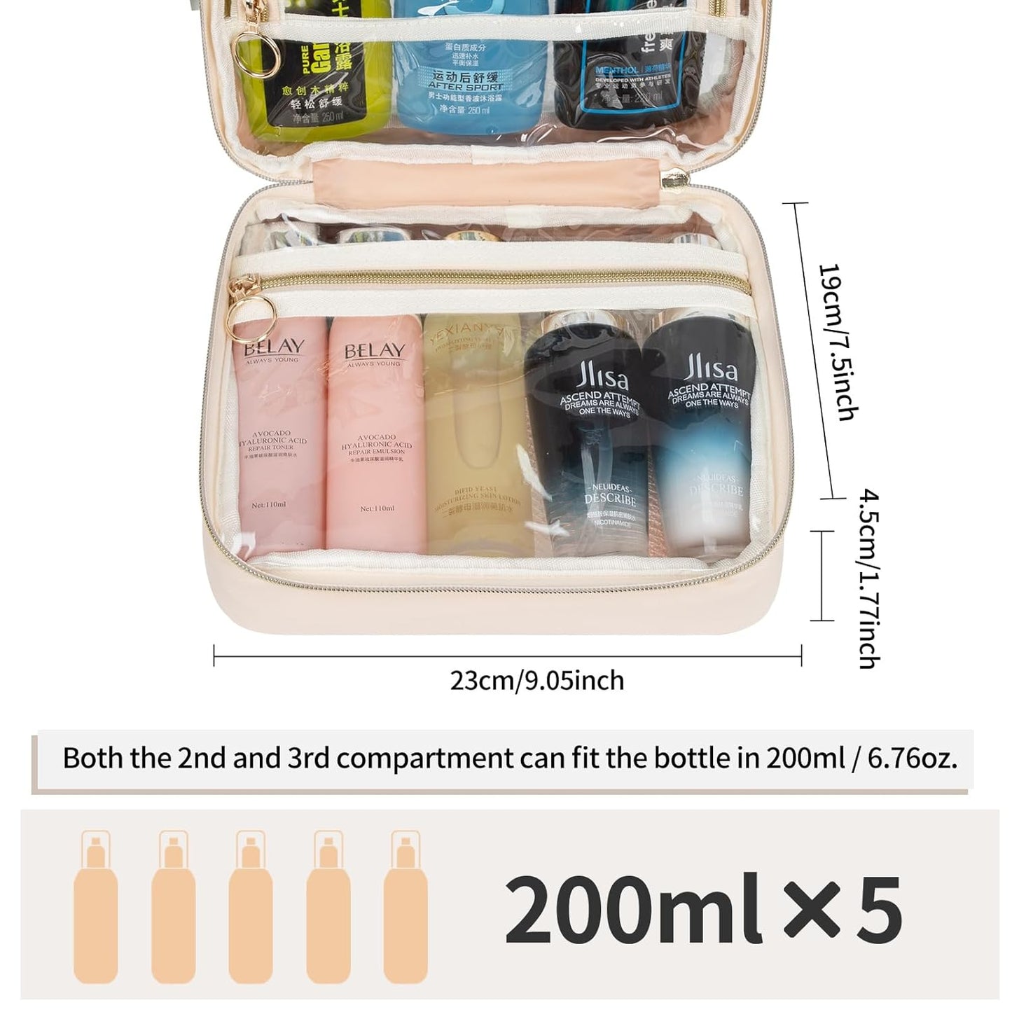 CUBETASTIC Clear Makeup Bags, Travel Make Up Organizer Storage Case, Hanging Toiletry Bag with Zipper Compartment, Small Travel Bag for Toiletries Portable Cosmetic Skincare Pouch with Handle