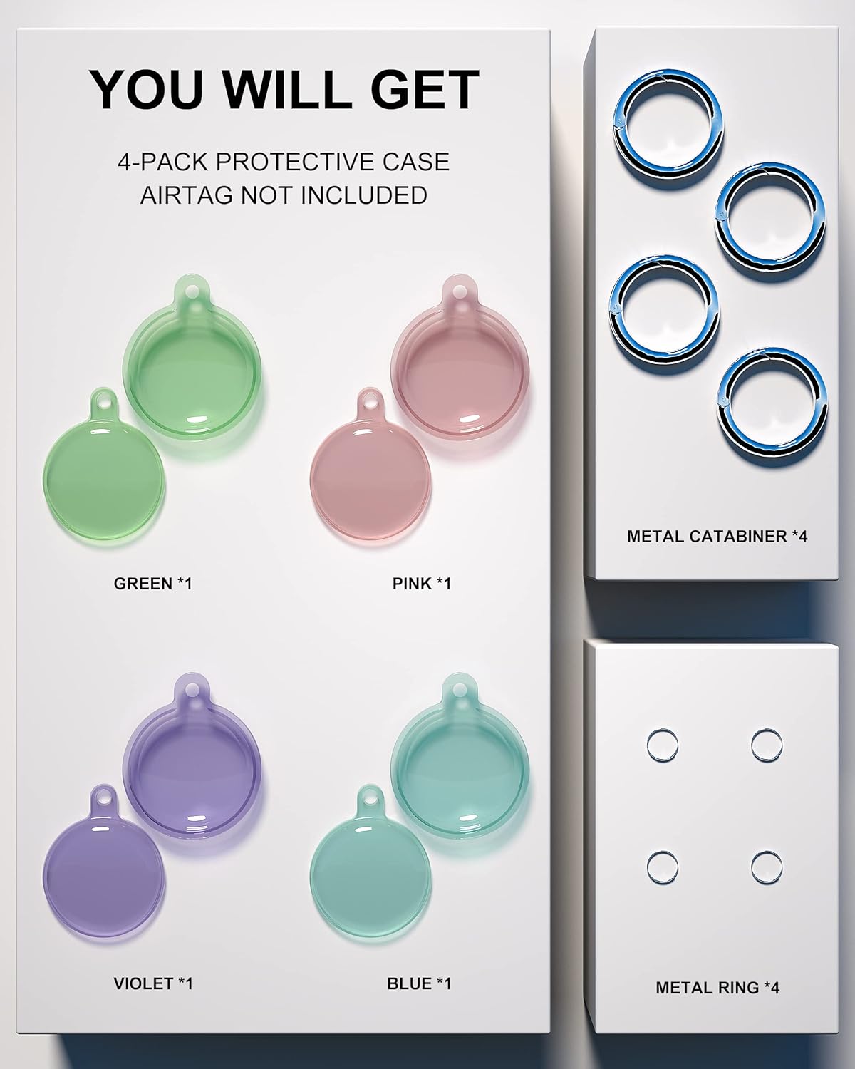 4 Pack Airtag Holder, Apple Air Tag Waterproof Case with Keychain, Holder for Apple Airtag GPS Tracker,Shockproof & Dustproof Airtag Holders for Pet Tracking, Bags, Kids, Keys, Luggage（4 Colors）