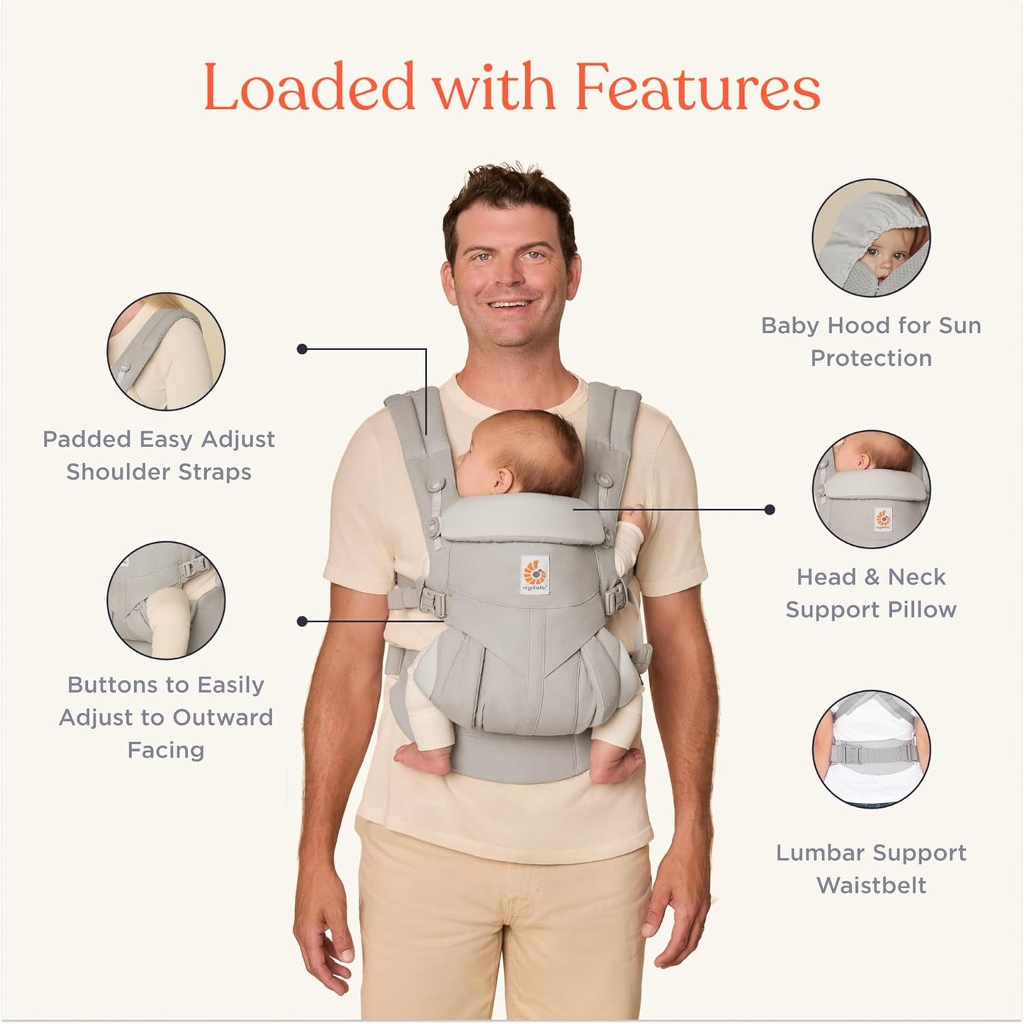 Ergobaby Omni Classic Baby Carrier Newborn to Toddler - Breathable Baby Carriers for Summer - All-Position Carrier with Lumbar Support (7-45 Pounds), Cotton, Pure Black