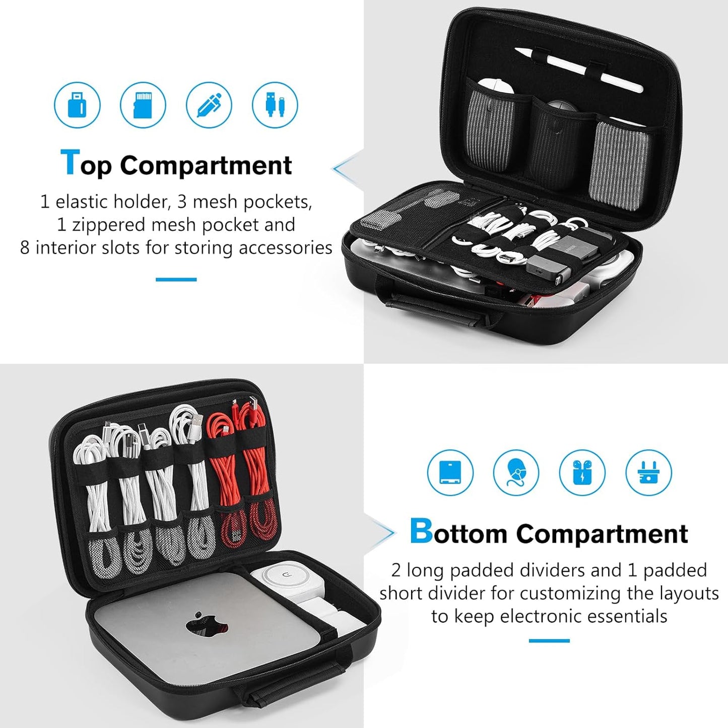 ProCase Hard Travel Electronic Organizer Case for MacBook Power Adapter Chargers Cables Power Bank Apple Magic Mouse Apple Pencil USB Flash Disk SD Card Small Portable Accessories Bag