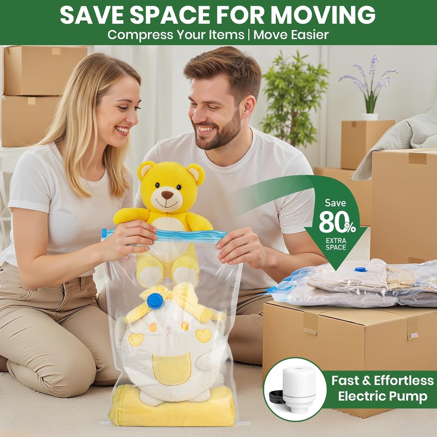 Vacuum Storage Bags,30Pack Vacuum Seal Bags with Electric Air Pump,Vacuumm Seal Bag for Clothing,Travel,Clothes,Comforters,Blankets,Pillows-6 Jumbo+6 Large+6 Medium+6 Small+6 Roll Up Space Saving Bag