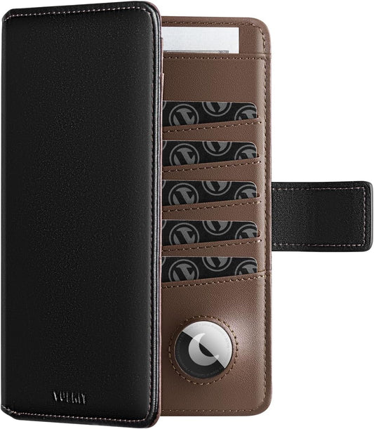 VULKIT Passport Holder with Airtag Holder RFID Blocking Passport Wallet Travel Leather Passport for Women(Black Brown)