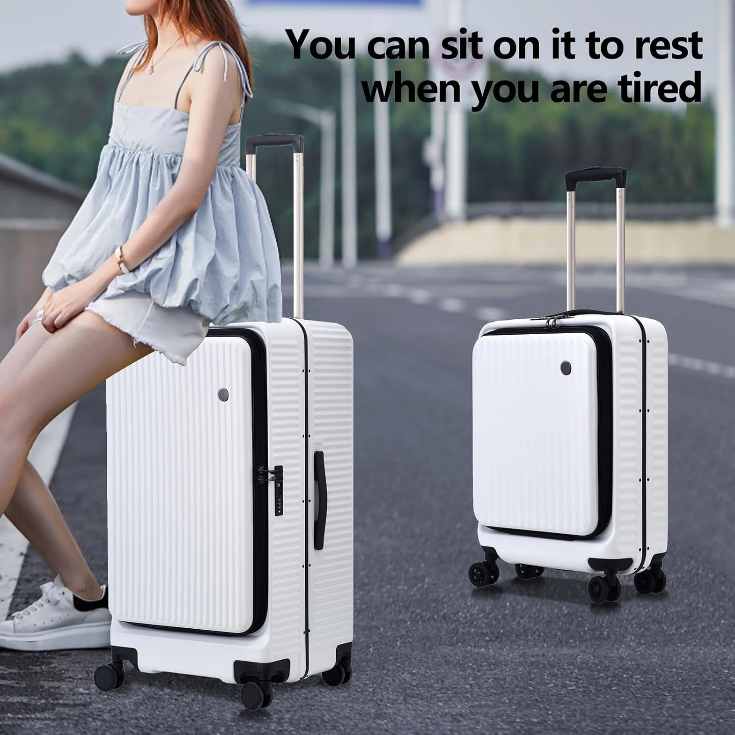 2 pieces 20/29 Aluminum Frame Carry On and Checked Luggage Set with Side Opening, Lightweight Hardshell ABS+PC Trunk Suitcase with TSA Lock, 360° Universal Wheels & Adjustable Handle, White