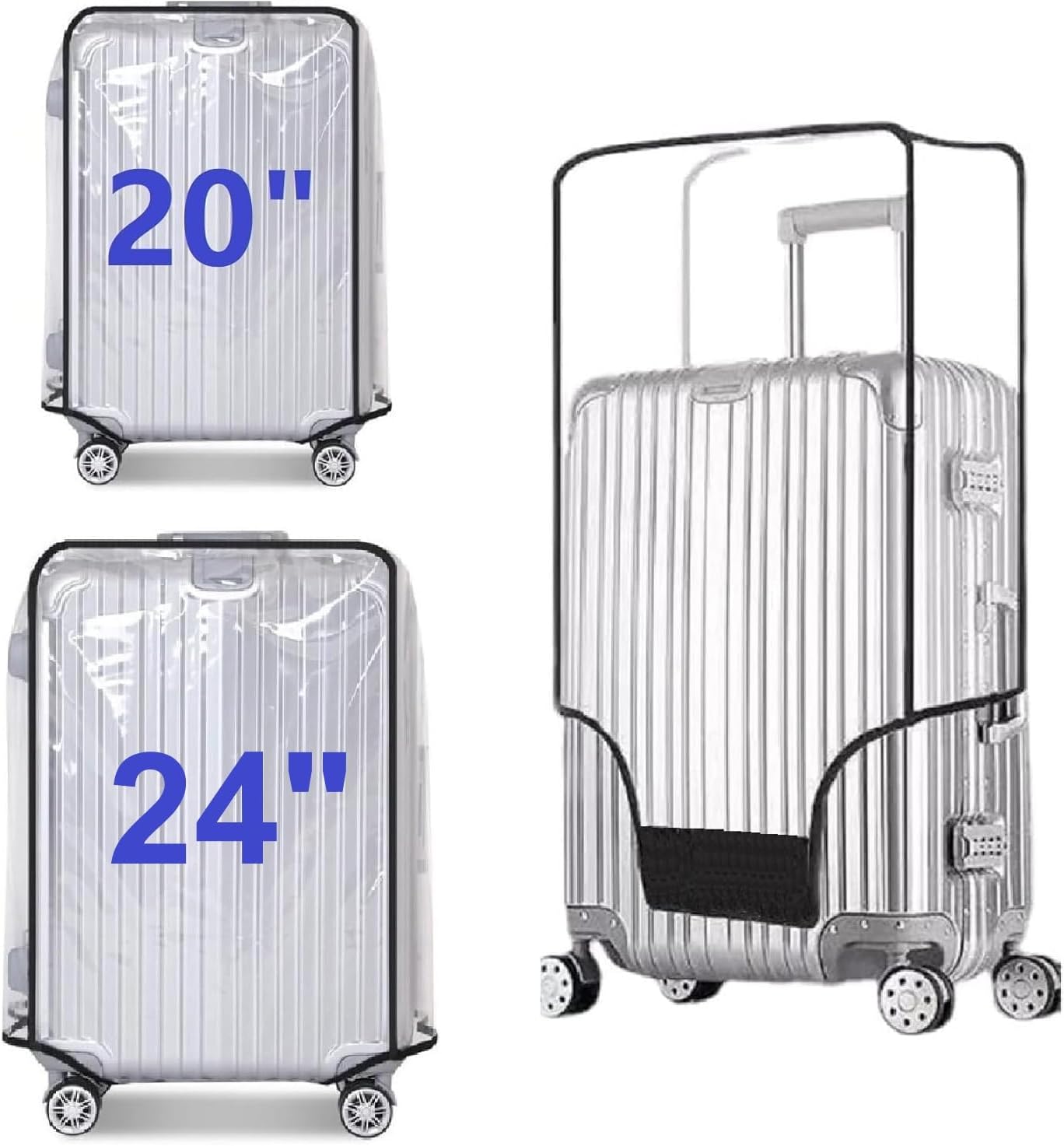 2pcs Clear PVC Suitcase Covers Protectors Transparent Luggage Cover Waterproof Wheeled Suitcase Dust Cover Dustproof Travel Luggage Sleeve Protector 20"+24"(2PCS)