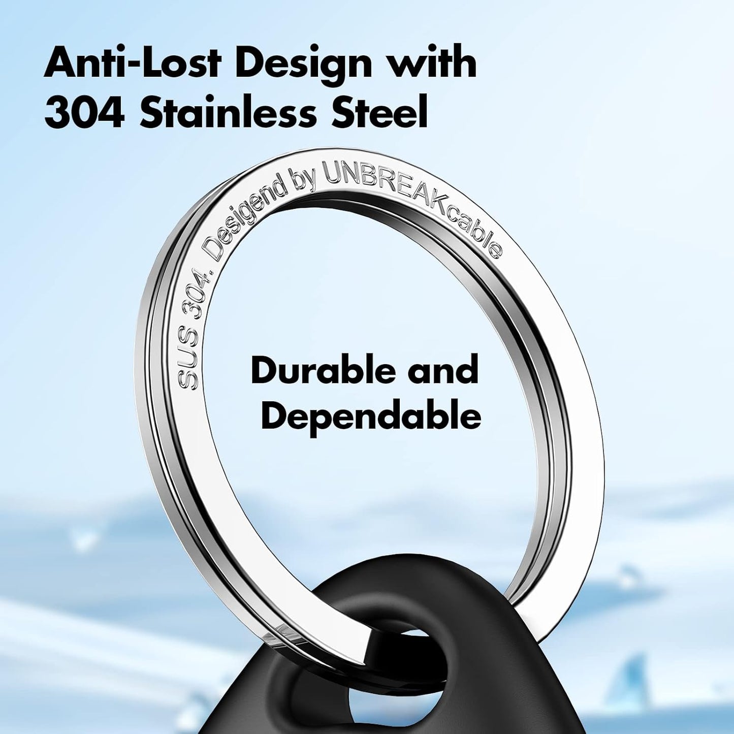 UNBREAKcable for Apple AirTag Holder - 4 Pack [Fit Tightly Design] [Easy to Install] [Hold Air Tag Securely] Waterproof TPU Shell Protective Case with 304 Stainless Steel Keychain Key Ring