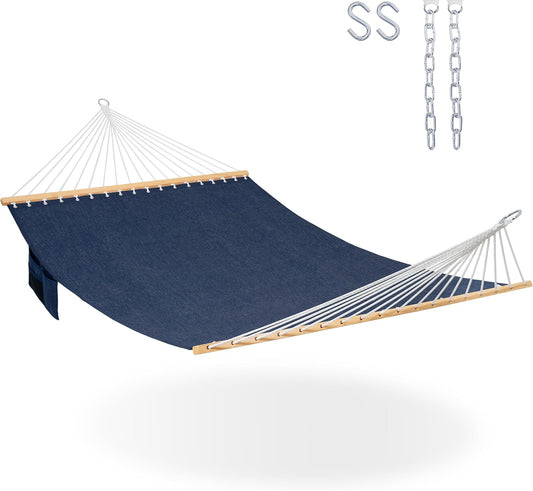 Lazy Daze Hammocks 11 FT Double Outside Hammock Quick Dry Olefin Fabric Hammock with Spreader Bar & Side Pocket for Outdoor Poolside Backyard 450 lbs Capacity, Heather Navy