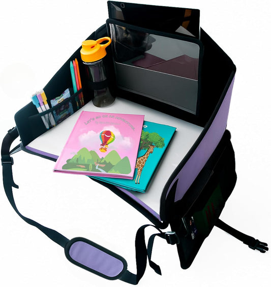 Kids Travel Tray for Car Seat- Purple- The Essential Travel Lap Desk with Removable Tablet Holder, Built-In Storage, and Stabilized Panels, Must Have Car Tray for Kids on Road Trips