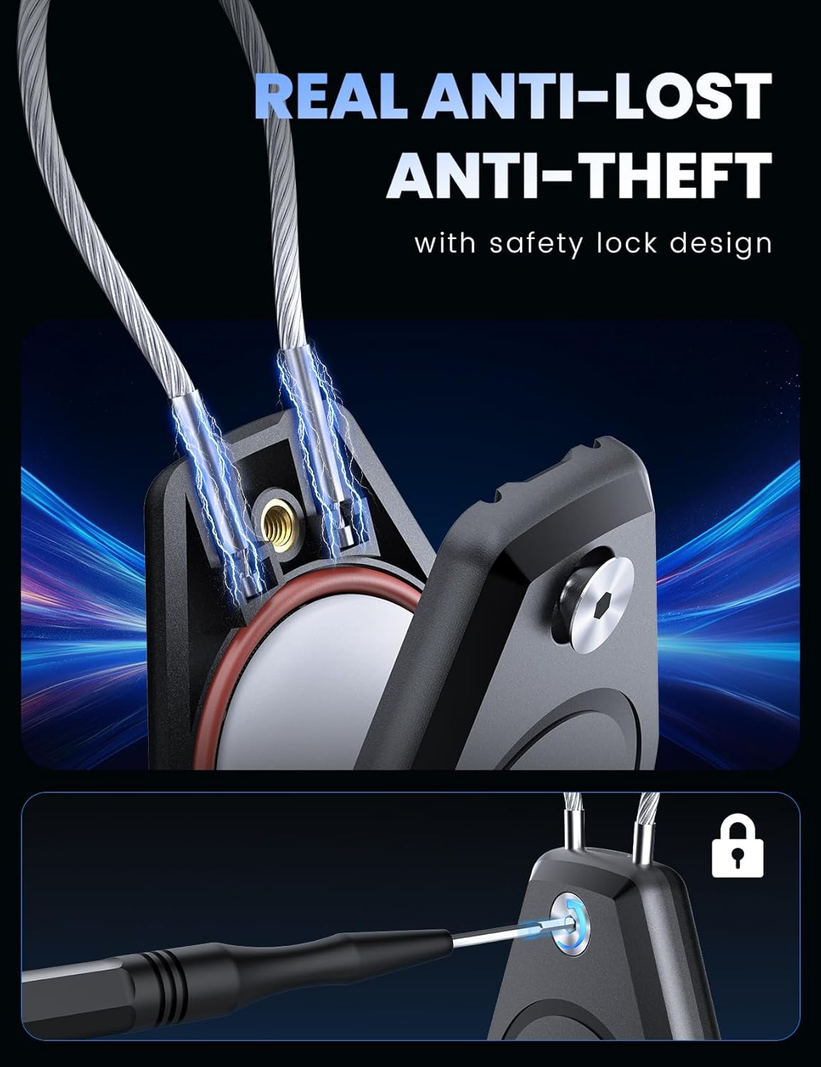 4 Pack Waterproof Secure Holder for AirTag Accessories, Anti-Theft Track Case with Steel Cable, Ultra Durable Scratch-Resistant Cover -Compatible with Apple AirTag for Keychain,Car,Bike,Luggage, Pet