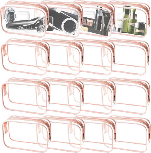 16 Pieces Clear Makeup Bags Bulk, TSA Approved Toiletry Bag for Travel, PVC Waterproof Travel Pouches Clear Pouch with Zipper for Men and Women Carry-on Travel Essentials Cosmetic Bags (Peach Pink-M)