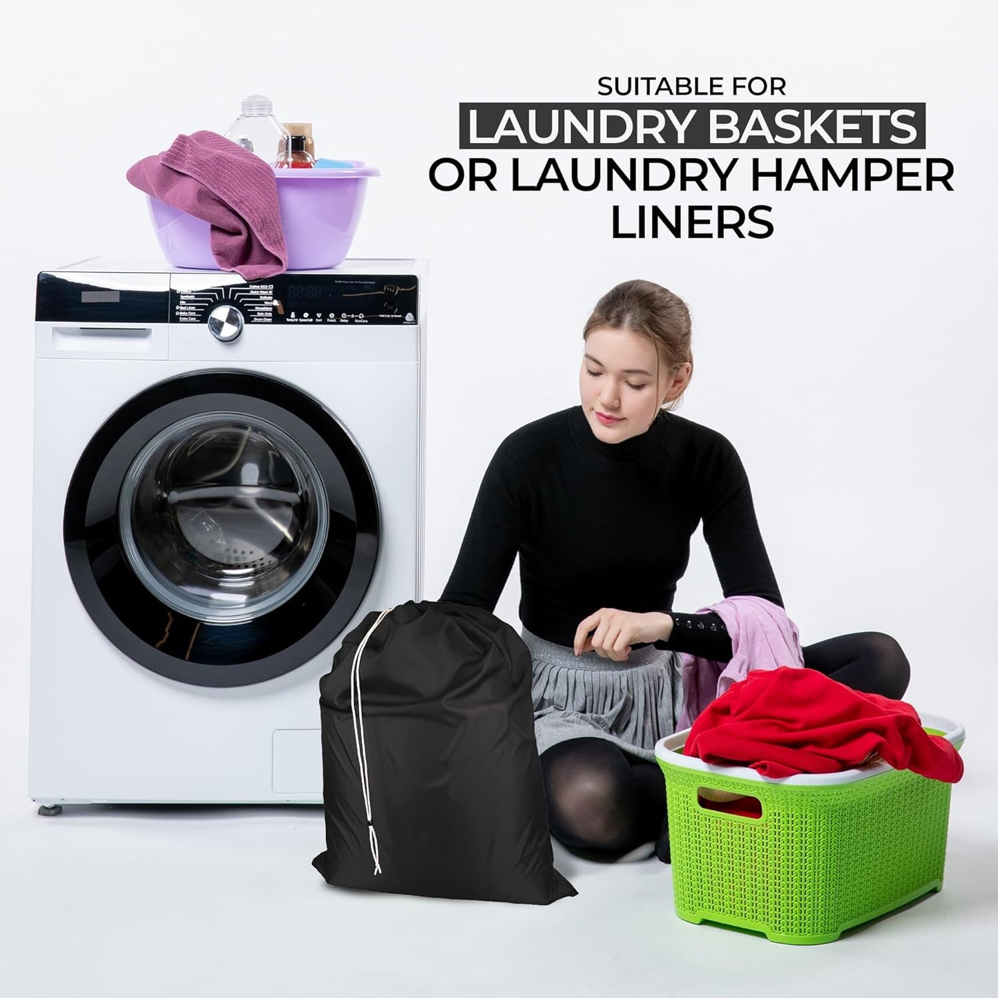 Laundry Bag with Locking Closure Drawstring – Extra Large Heavy Duty 100% Nylon, Large & Foldable Clothes Sack – Lightweight Dirty Laundry Organizer for Travel, Dorm, Gym – L 40" x H 50" (BLACK)