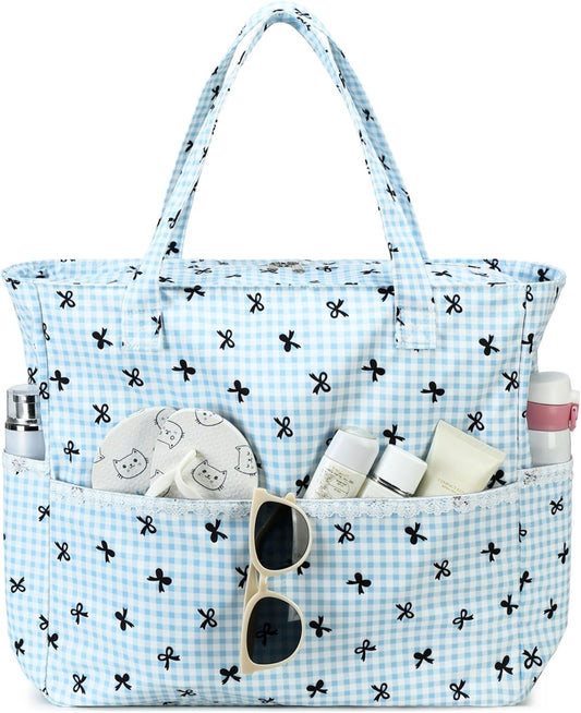 LEDAOU Large Beach Tote Bag Women Waterproof Sandproof Zipper Beach Tote Bag for Pool Gym Grocery Travel with Wet Pocket