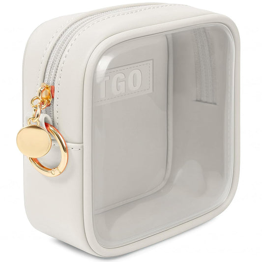 LETGO Small Makeup Bags for Purse-Mini Clear Toiletry Bag,Travel Size Toiletries Clear Cosmetic Bags Travel Essentials Car Makeup Bag Car Accessories for Women Men (Mini White)