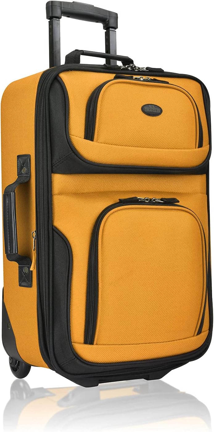 U.S. Traveler Lightweight Rolling 20" Carry On Luggage Softside Suitcase, Orange, 2 Wheel Single