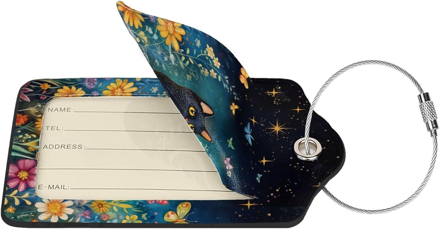 2 Pack Luggage Tag for Suitcase, Cute Unique Leather Suitcase Tags Identifiers with Privacy Name Address Labels & Durable Steel Loop for Women Men Travel