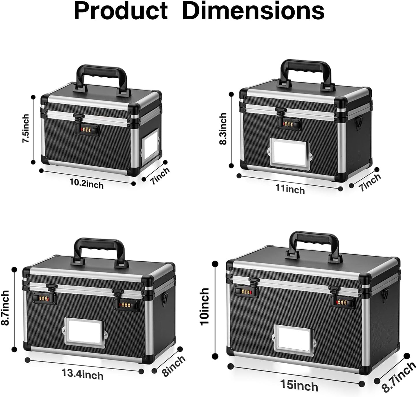 11 x 7 x 8.3 Inch Lockable Storage Box with Combination Lock, Portable Safe for Documents, Medicine, Cash & Valuables, Medicine Lock Box with Label Slot for Home, Office & Travel - Black