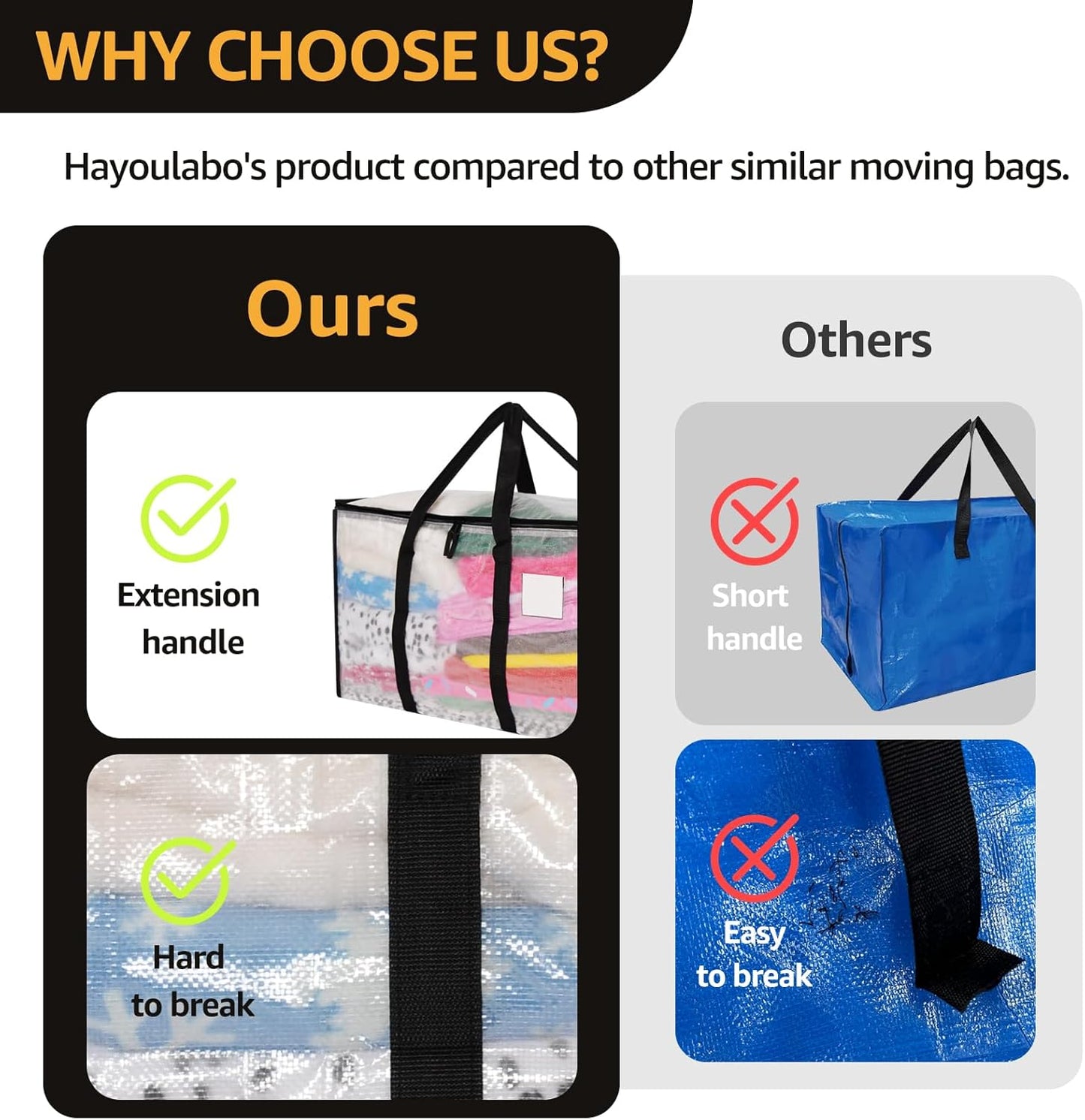 Moving Bags Heavy Duty Extra Large, Alternative for Moving Boxes & Moving Supplies,Clear Storage Bins with Lids, Plastic Packing Tote, Storage Bags for Clothes with Handles & Zippers(Clear, 8 Pack)