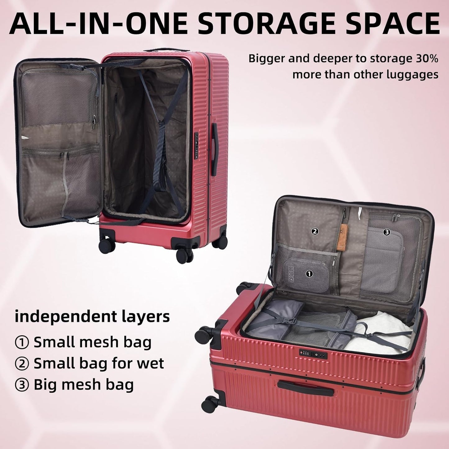 2 pieces 20/29 Aluminum Frame Carry On and Checked Luggage Set with Side Opening, Lightweight Hardshell ABS+PC Trunk Suitcase with TSA Lock, 360° Universal Wheels & Adjustable Handle,Wine Red