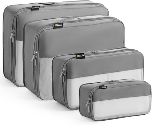 4 Set Compression Packing Cubes for Travel, Suitcases and Backpack Space Saving Organizers (Silver)