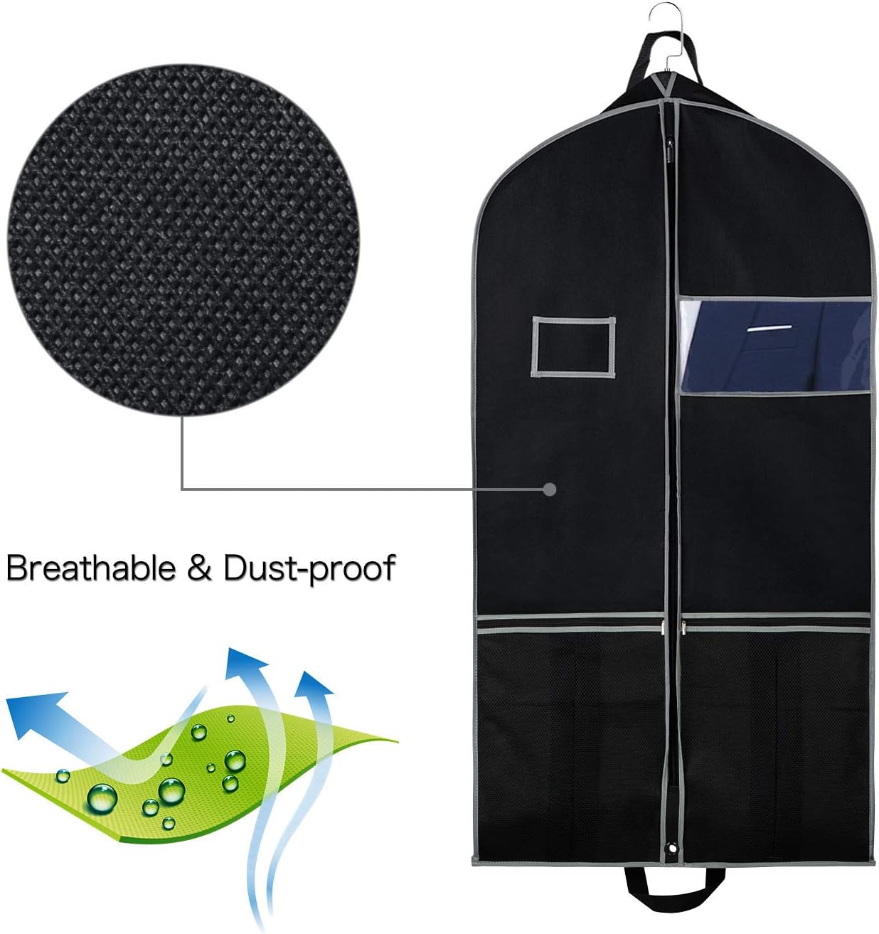 Zilink Garment Bags Suit Bag for Travel and Storage 43 inches Suit Cover Protector for Closet with 2 Large Pockets and 2 Carry Handles for Suit Coat, Dress, Set of 4