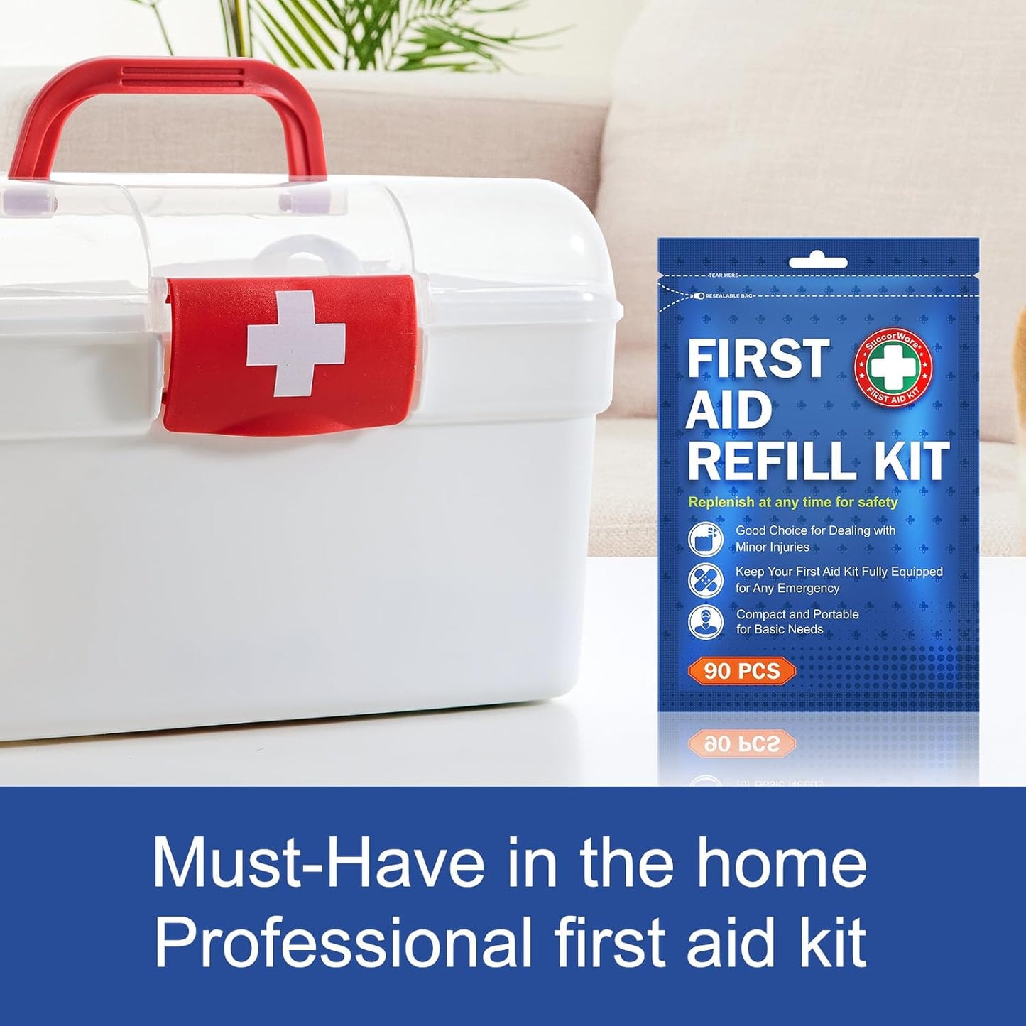 90 Pieces First Aid Refill Kit - Wound Care Kit Includes Bandages for Home, Travel, Hiking - Portable Replacement Kit for First Aid Medical Supplies（2 Set）