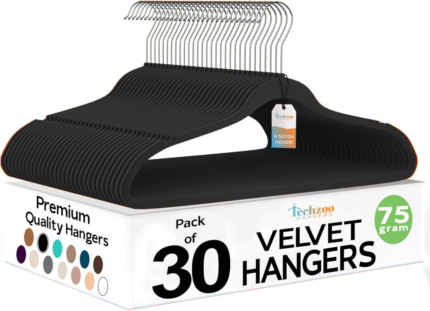 Premium Black Velvet Hangers 30 Pack – Space Saving Felt Hanger, Non Slip Clothes Hangers for Closet, Heavy Duty Hanger for Coats, Shirts & Pants, 360° Swivel Hook, Hold Up to 10lbs