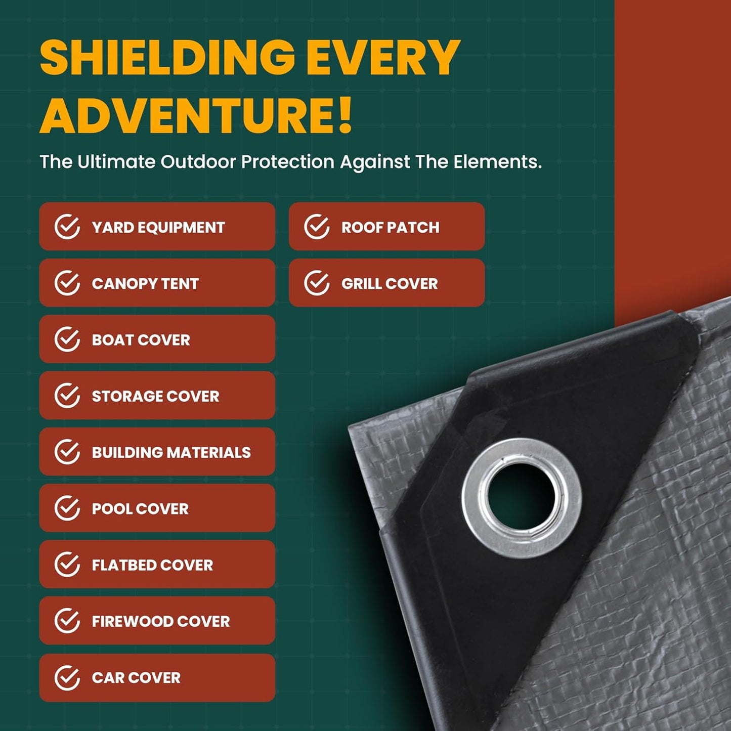 Large Waterproof Tarp - Heavy Duty 20 Mil Thick Poly Tarpaulin Ideal for Canopy Tents, Boats, RV or Pool Covers - Multipurpose Protective Tarps with Grommets for Indoor, Outdoor Use | 12' x 12' 2 Pack