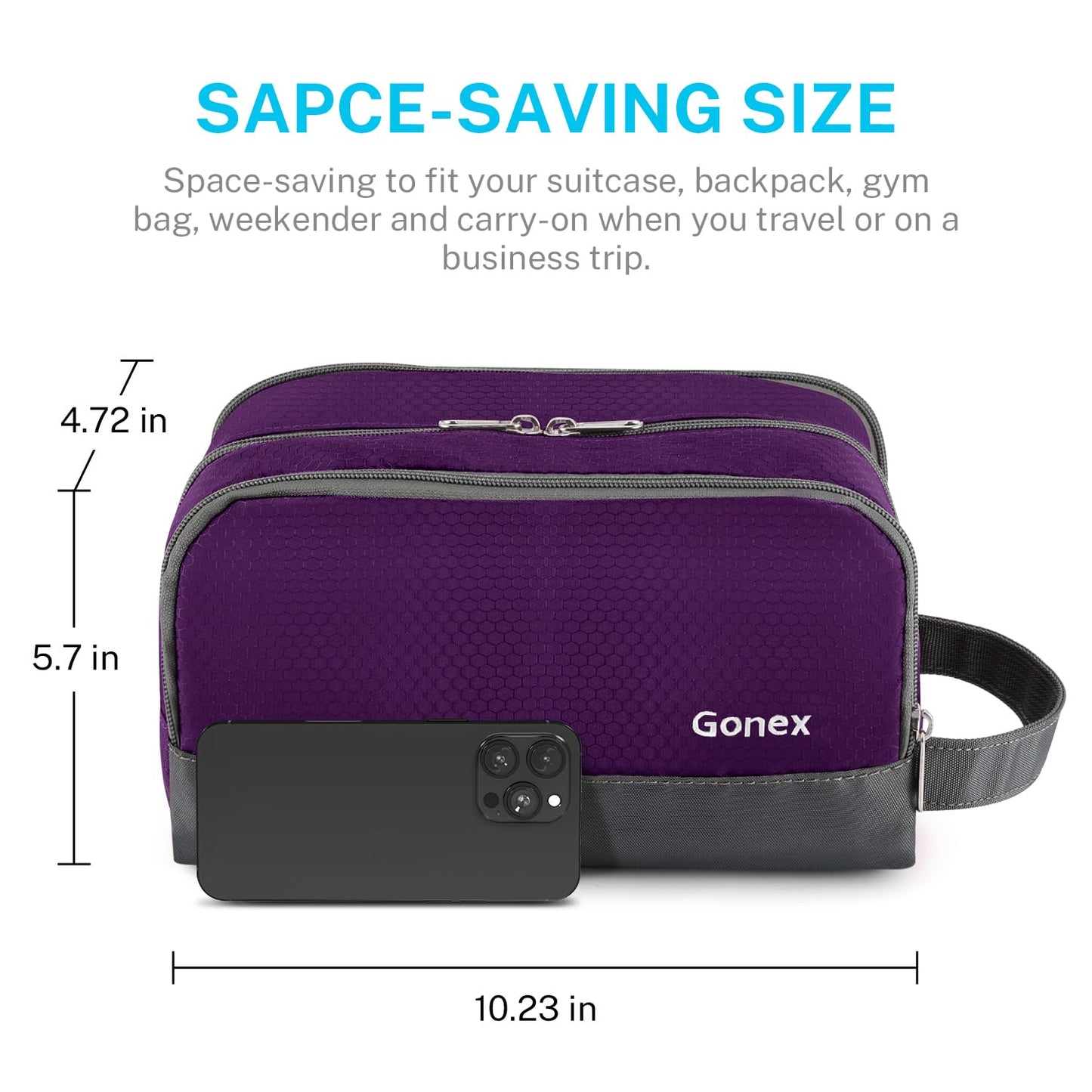 Gonex Travel Toiletry Bag Nylon, Dopp Kit Shaving Bag Toiletry Organizer Deep Purple