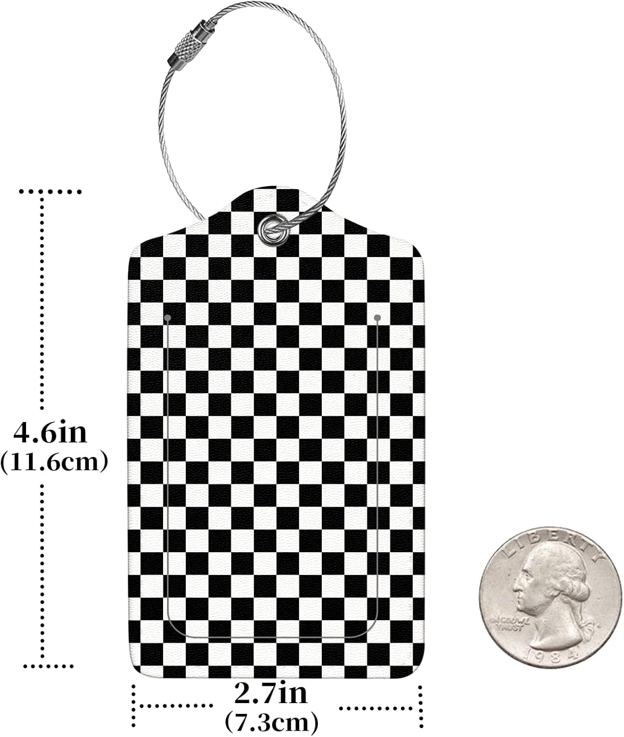 2 Pcs Luggage Tags for Suitcases, PU Leather Cruise Ship Luggage Tags with Privacy Cover Label Address Card and Durable Metal Ring Suitable for Men Women Handbags Backpacks,Black and White Square