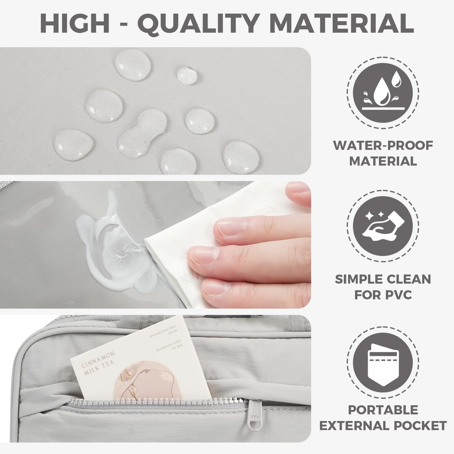 Toiletry Bag For women,Portable Hanging Organizer,4 Leakproof Compartment for full-sized Conditioner, Brushes Set, Makeup Accessories,Visible and easy to access.L-grey