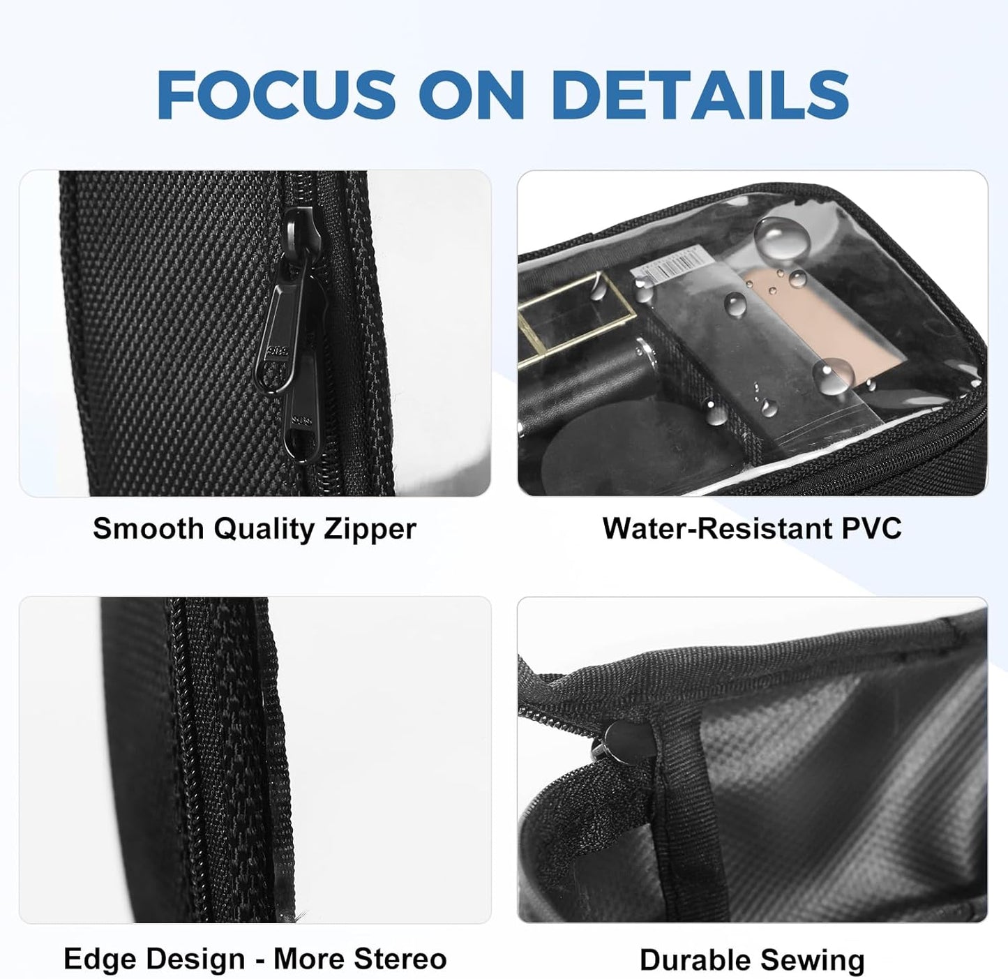 Moyad TSA Approved Clear Toiletry Bag, 1 Pack Quart Size 3-1-1 Liquids Pouch for Travel, Transparent Makeup & Cosmetic Organizer for Women Men, Black